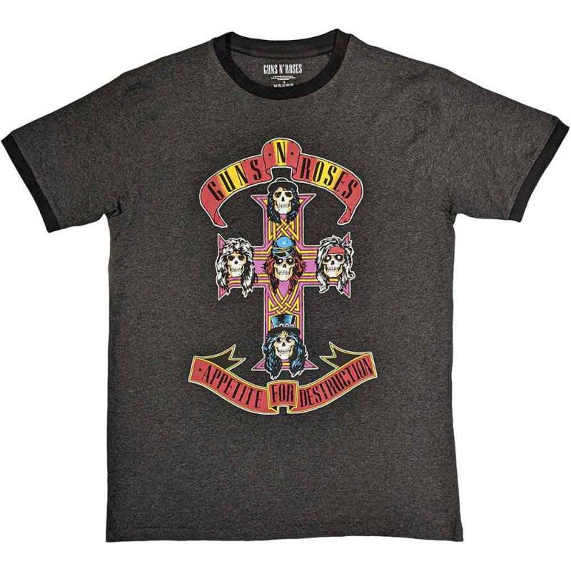 【予約商品】GUNS N' ROSES Unisex Ringer バンドTシャツ: Appetite for Destruction (Charcoal Grey)