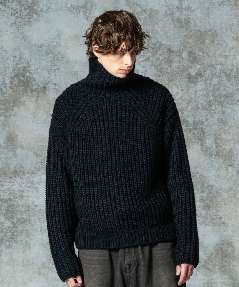 【予約商品】glamb(グラム)GB0325/KNT10 : Turtle Neck Raglan Knit / タートルネックラグランニット - Black
