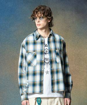 【予約商品】glamb(グラム)GB0225/SH13 : Short Check Shirt / ショートチェックシャツ - Blue