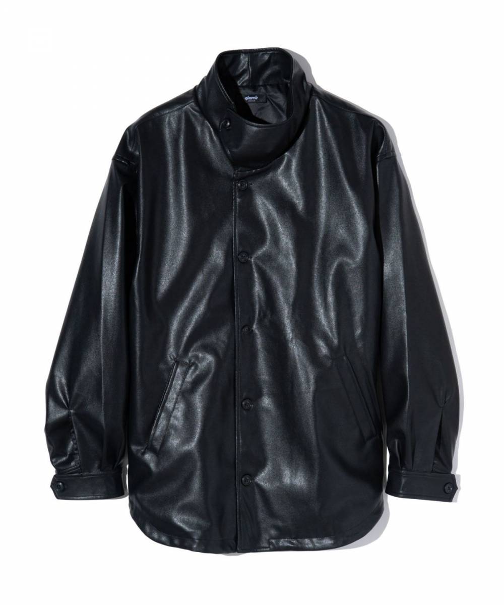 【予約商品】glamb(グラム) GB0424/SH02 : High Neck Leather Shirt / ハイネックレザーシャツ - Black