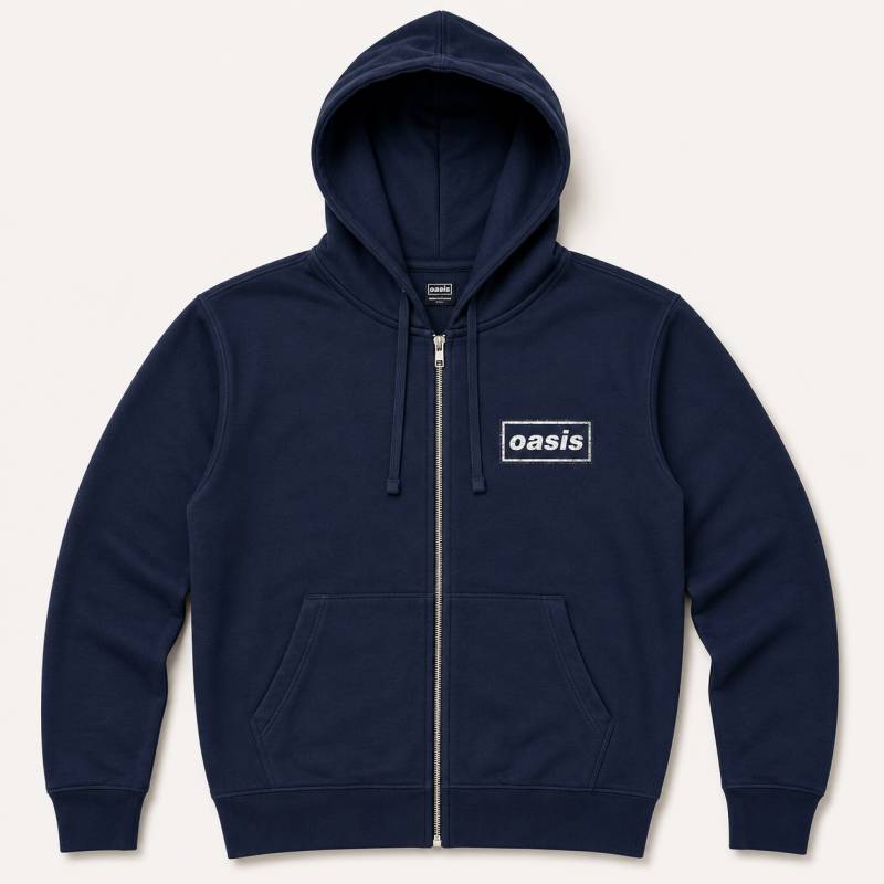 【予約商品】OASIS Unisex Zipped Hoodie: Stencil Logo (Navy Blue) (Ex-Tour)