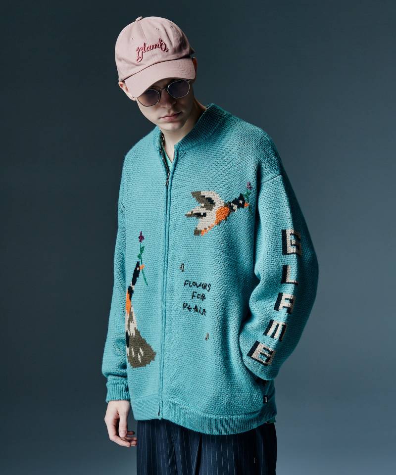 【予約商品】glamb(グラム) Jacquard Knit Blouson / ジャガードニットブルゾン - Blue
