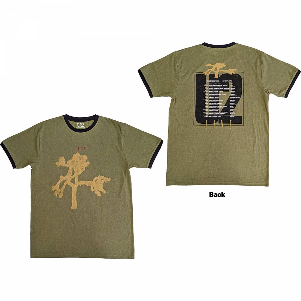 【予約商品】U2 Unisex Ringer バンドTシャツ: Joshua Tree Europe 1987. (Green) (Back Print) - GREEN