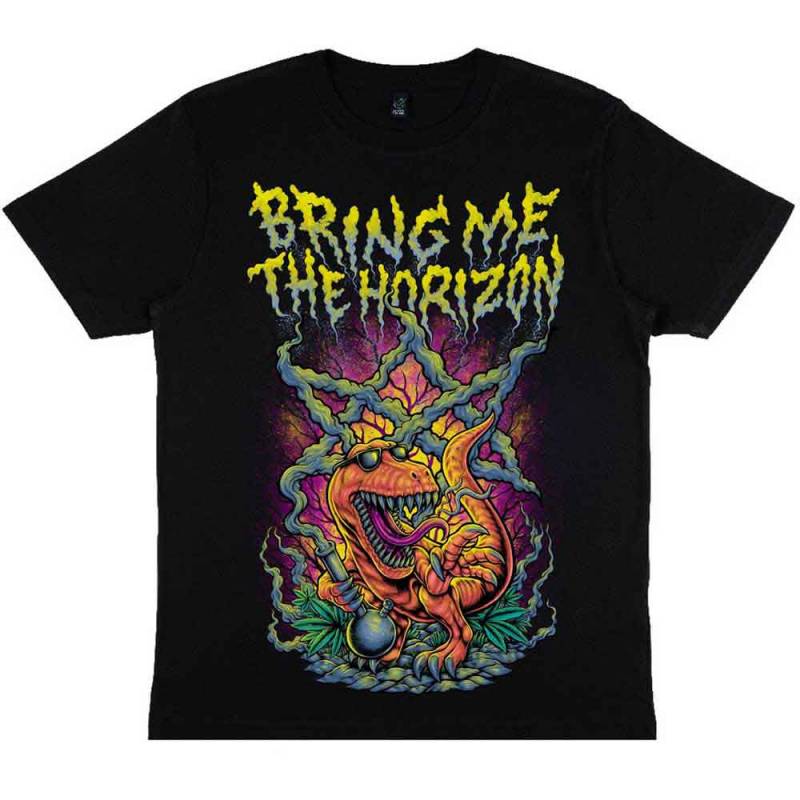 【予約商品】BRING ME THE HORIZON バンドTシャツ ユニセックス: Smoking Dinosaur (Black) - BLACK