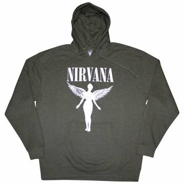【予約商品】NIRVANA Unisex Pullover Hoodie: Angelic Mono (Khaki Green) - KHAKI GREEN