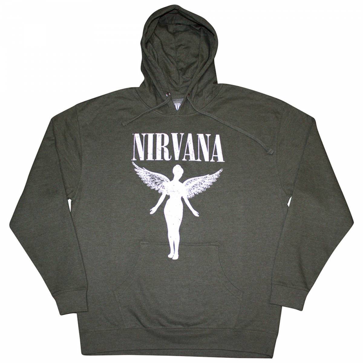 【予約商品】NIRVANA Unisex Pullover Hoodie: Angelic Mono (Khaki Green) - KHAKI GREEN