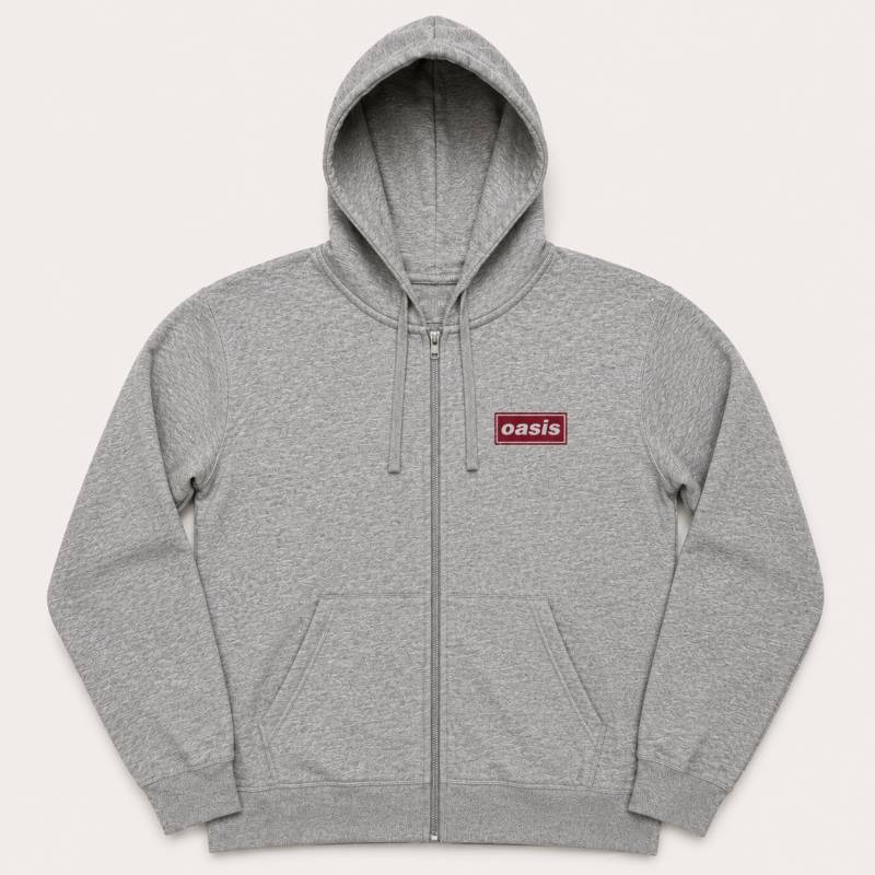 【予約商品】OASIS Unisex Zipped Hoodie: What's The Story Red Logo (Grey) (Back Print & Ex-Tour)