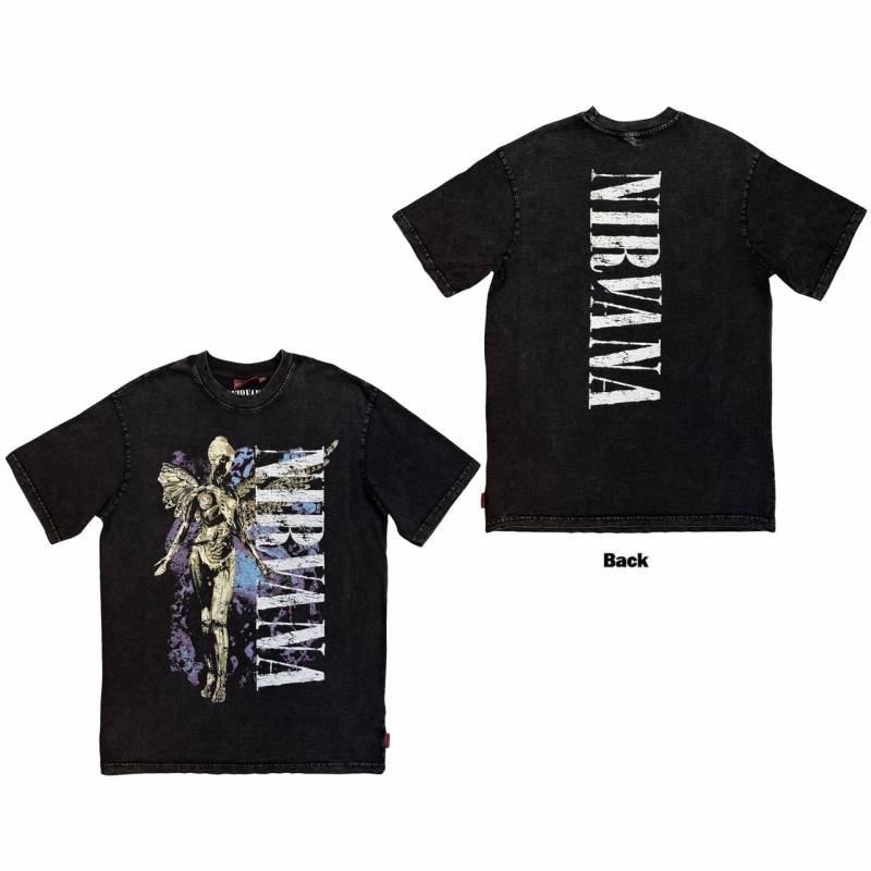 NIRVANA Unisex Unplugged バンドTシャツ: In Utero Angel Wash (Black) (Back Print)