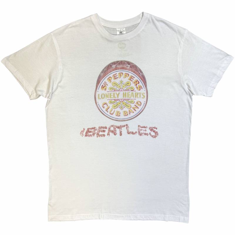 【予約商品】THE BEATLES バンドTシャツ ユニセックス: Flowers Logo & Drum (White)