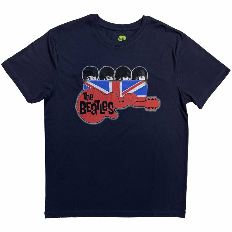 【予約商品】THE BEATLES バンドTシャツ ユニセックス: Guitar & Flag (Navy Blue)