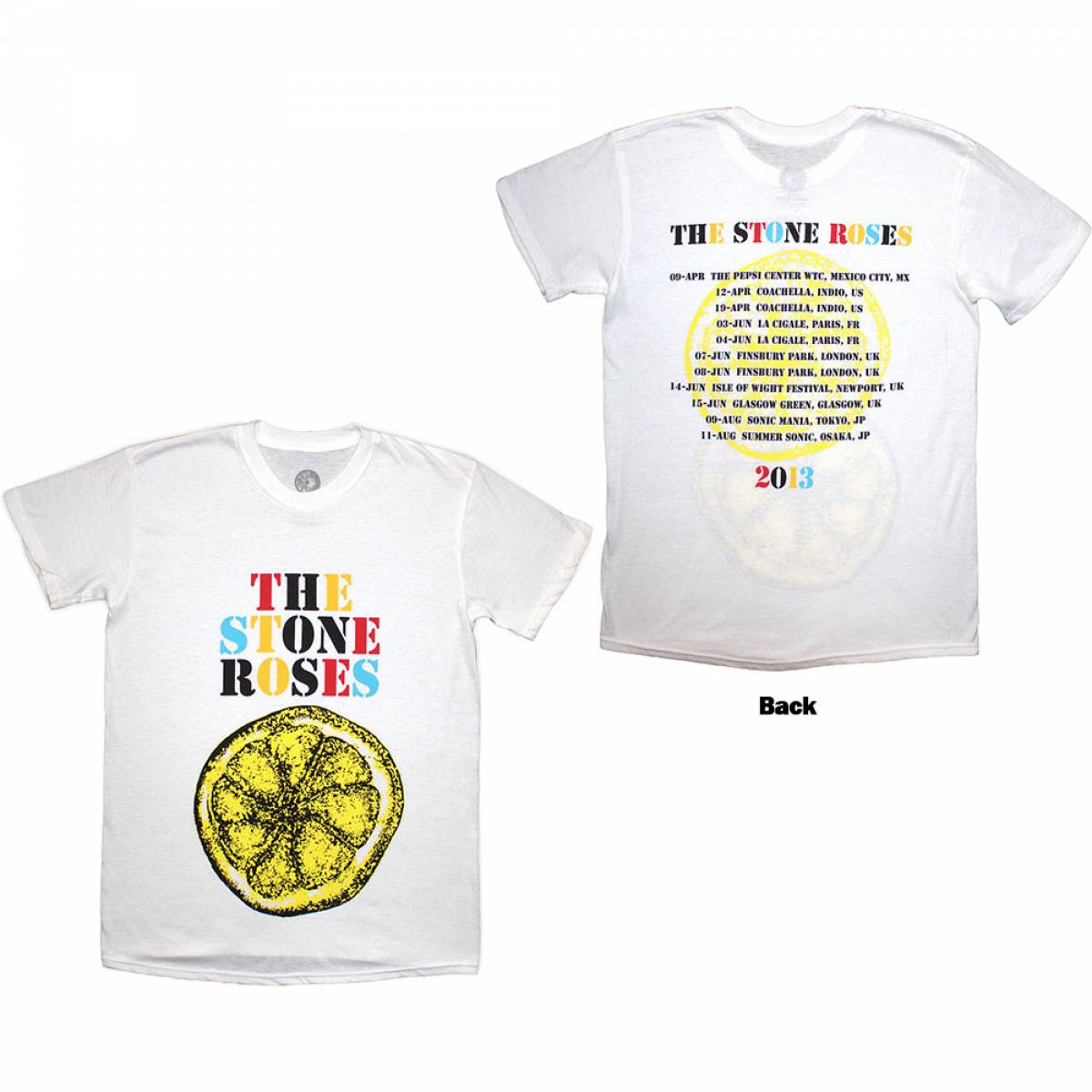 【予約商品】THE STONE ROSES バンドTシャツ ユニセックス: Tour 2013 (White) (Back Print) - WHITE