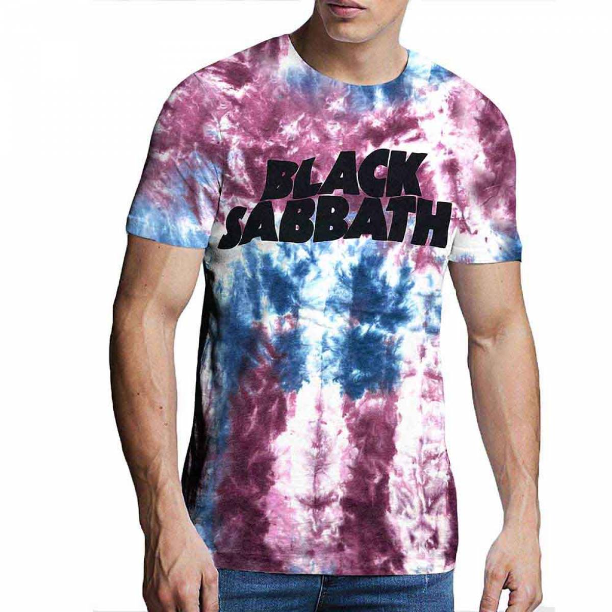 【予約商品】BLACK SABBATH バンドTシャツ ユニセックス: Wavy Logo (Wash Collection) - BLUE & RED