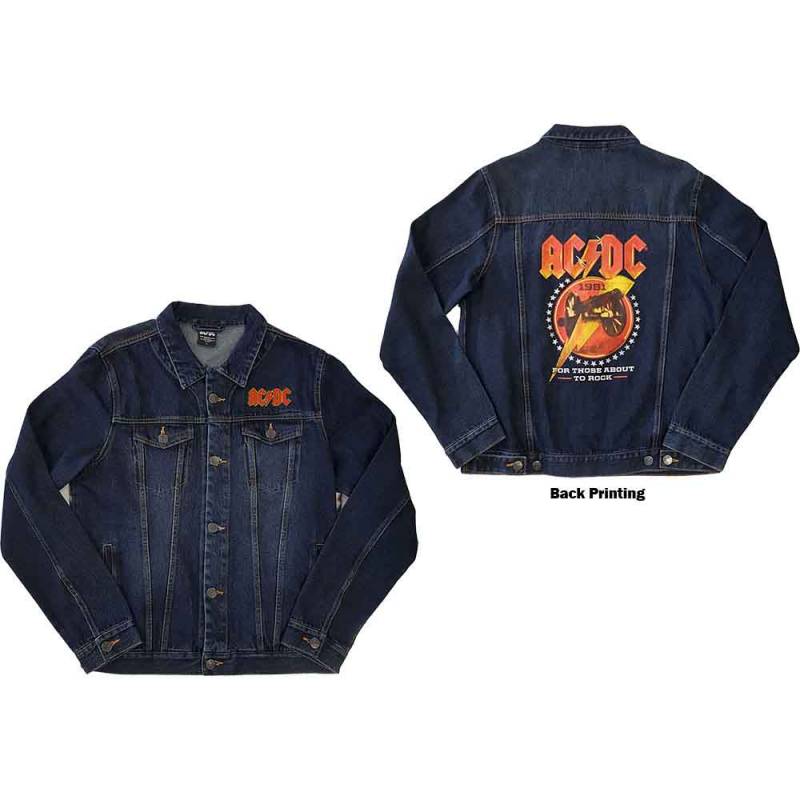 【予約商品】AC/DC Unisex Denim Jacket: About To Rock (Denim Blue) (Back Print) - DENIM BLUE