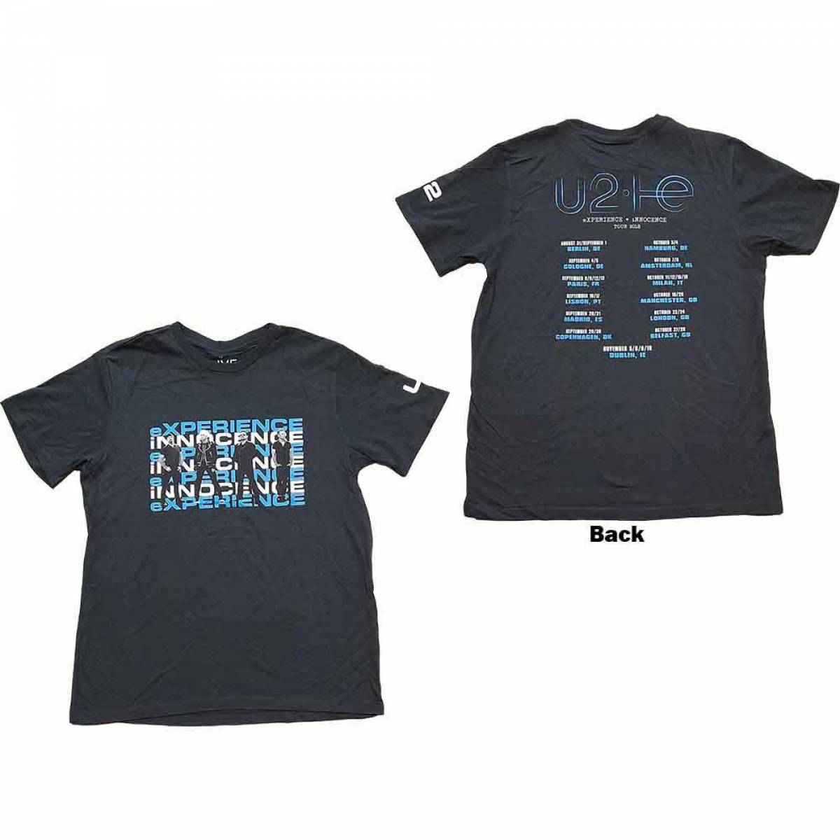 【予約商品】U2 バンドTシャツ ユニセックス: Repeat Logo (Black) (Back Print & Ex-Tour) - BLACK