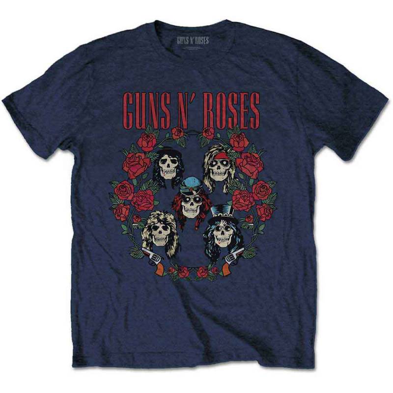 【予約商品】GUNS N' ROSES バンドTシャツ ユニセックス: Skulls Wreath (Navy Blue)