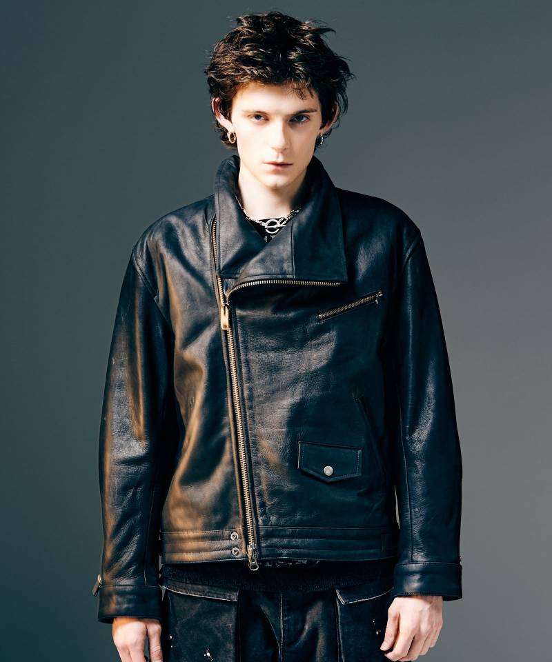 【予約商品】glamb(グラム) High Neck Leather Jacket / ハイネックレザージャケット - Black