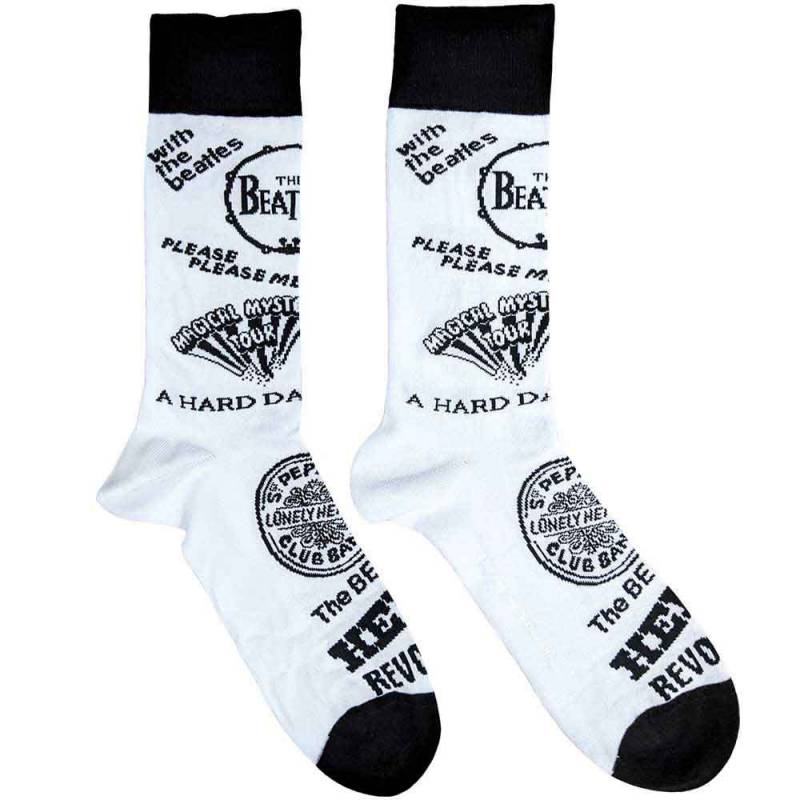 【予約商品】THE BEATLES Unisex Ankle Socks: Albums Monochrome (White) (UK Size 7 - 11)