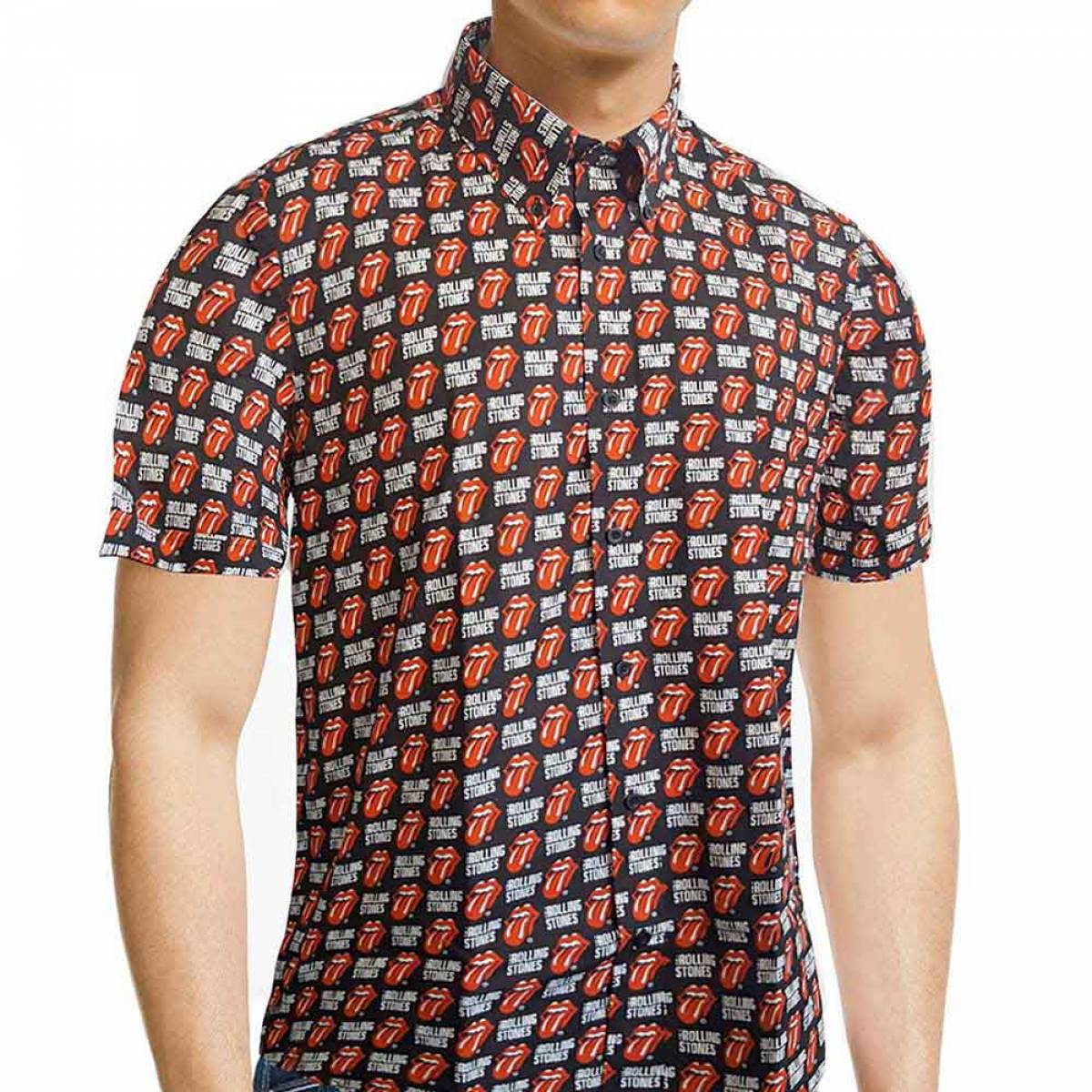 【予約商品】THE ROLLING STONES Unisex Casual Shirt: Tongue and Text (Black) (All Over Print) - BLACK