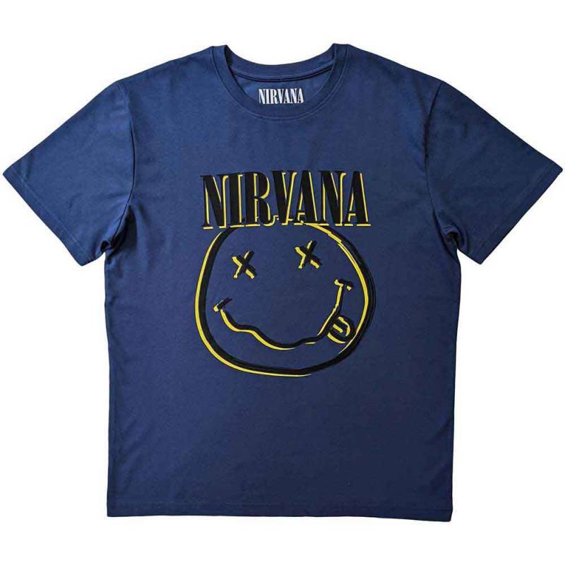【予約商品】NIRVANA バンドTシャツ ユニセックス: Inverse Happy Face (Sky Blue)