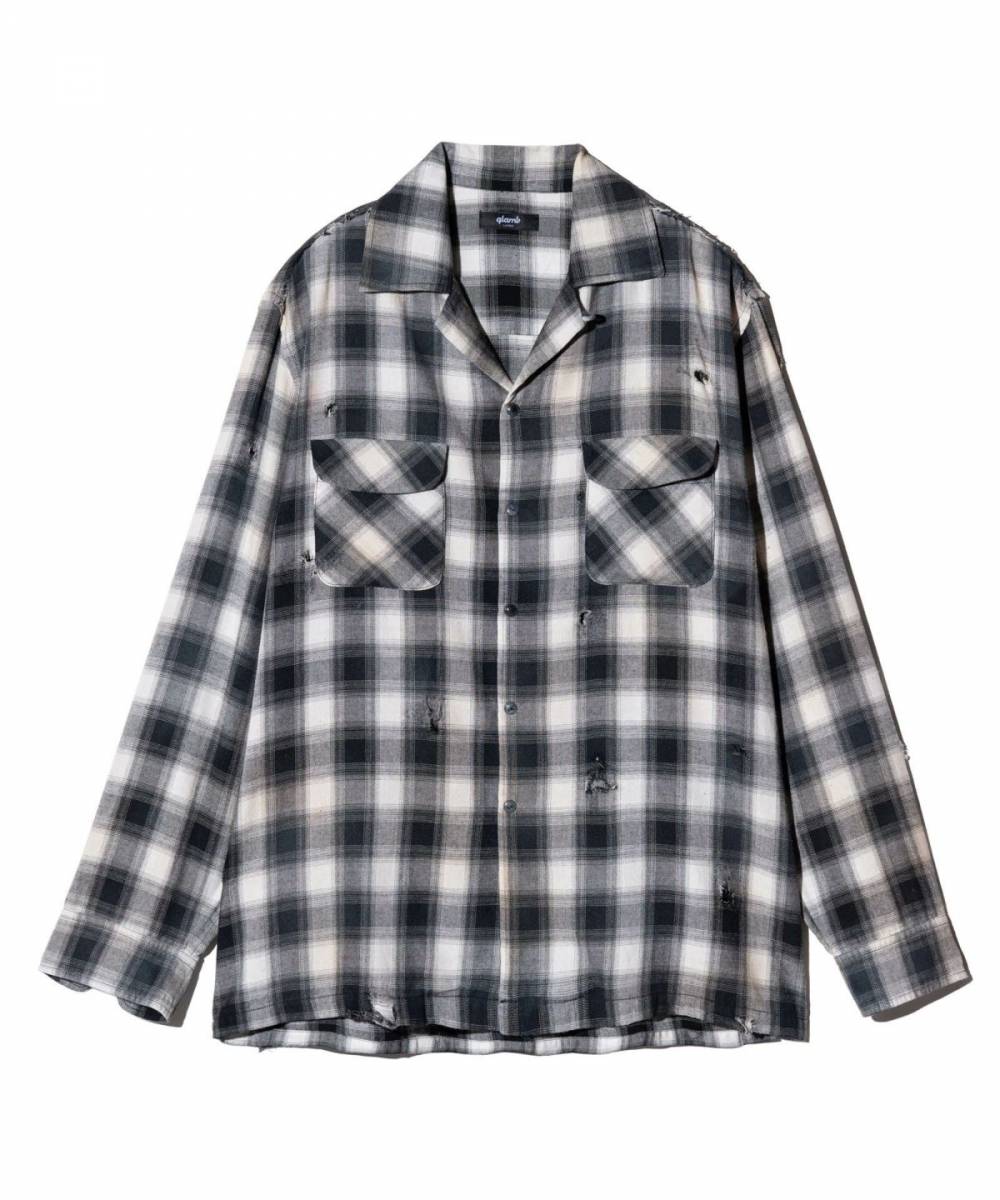 【予約商品】glamb(グラム)GB0125/SH09 : Damage Check Shirt / ダメージチェックシャツ - Black