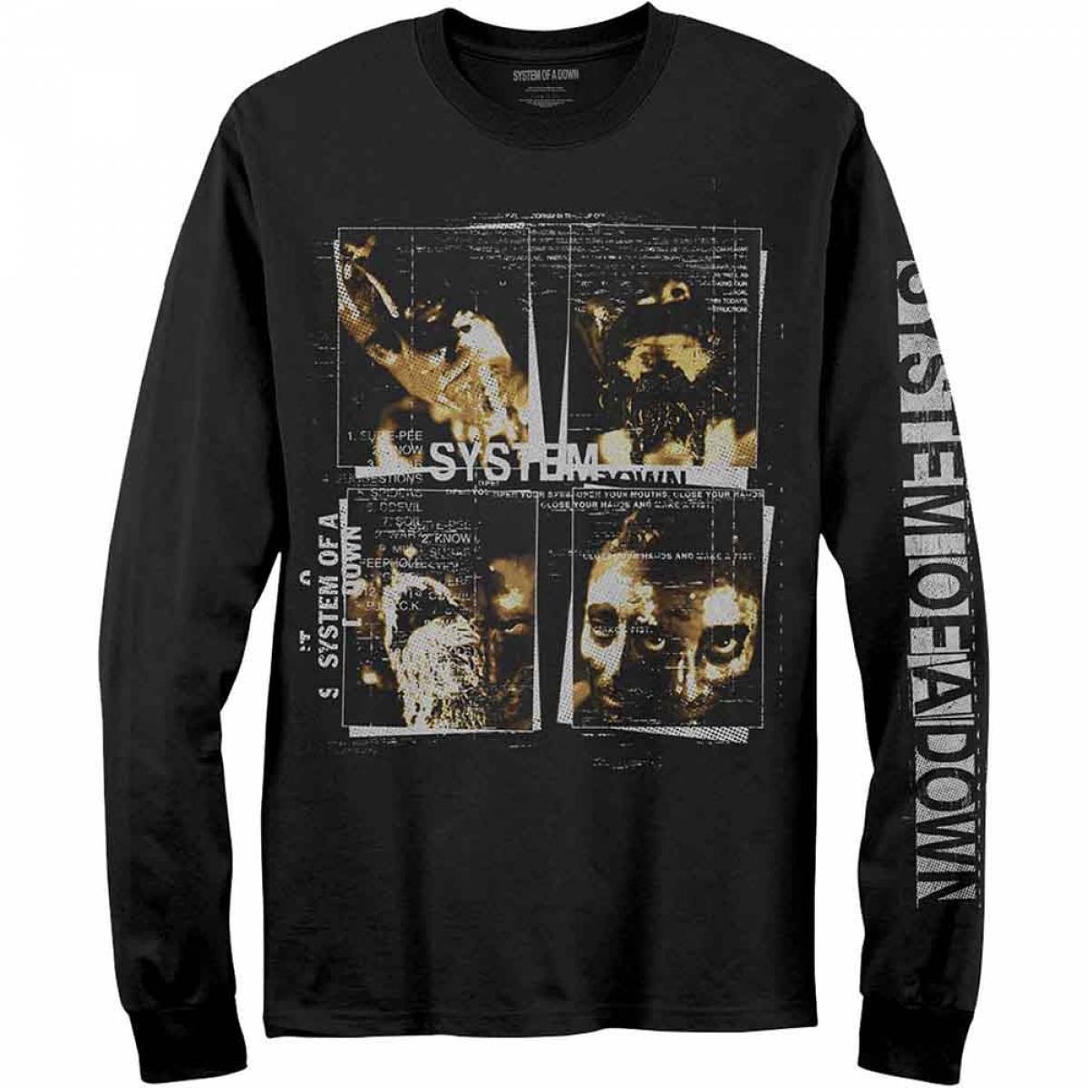 【予約商品】SYSTEM OF A DOWN Unisex Long Sleeve バンドTシャツ: Face Boxes (Black) (Sleeve Print) - BLACK