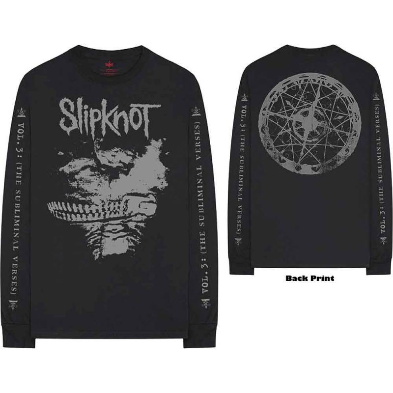 【予約商品】SLIPKNOT Unisex Long Sleeve バンドTシャツ: Subliminal Verses (Black) (Back & Sleeve Print) - BLACK