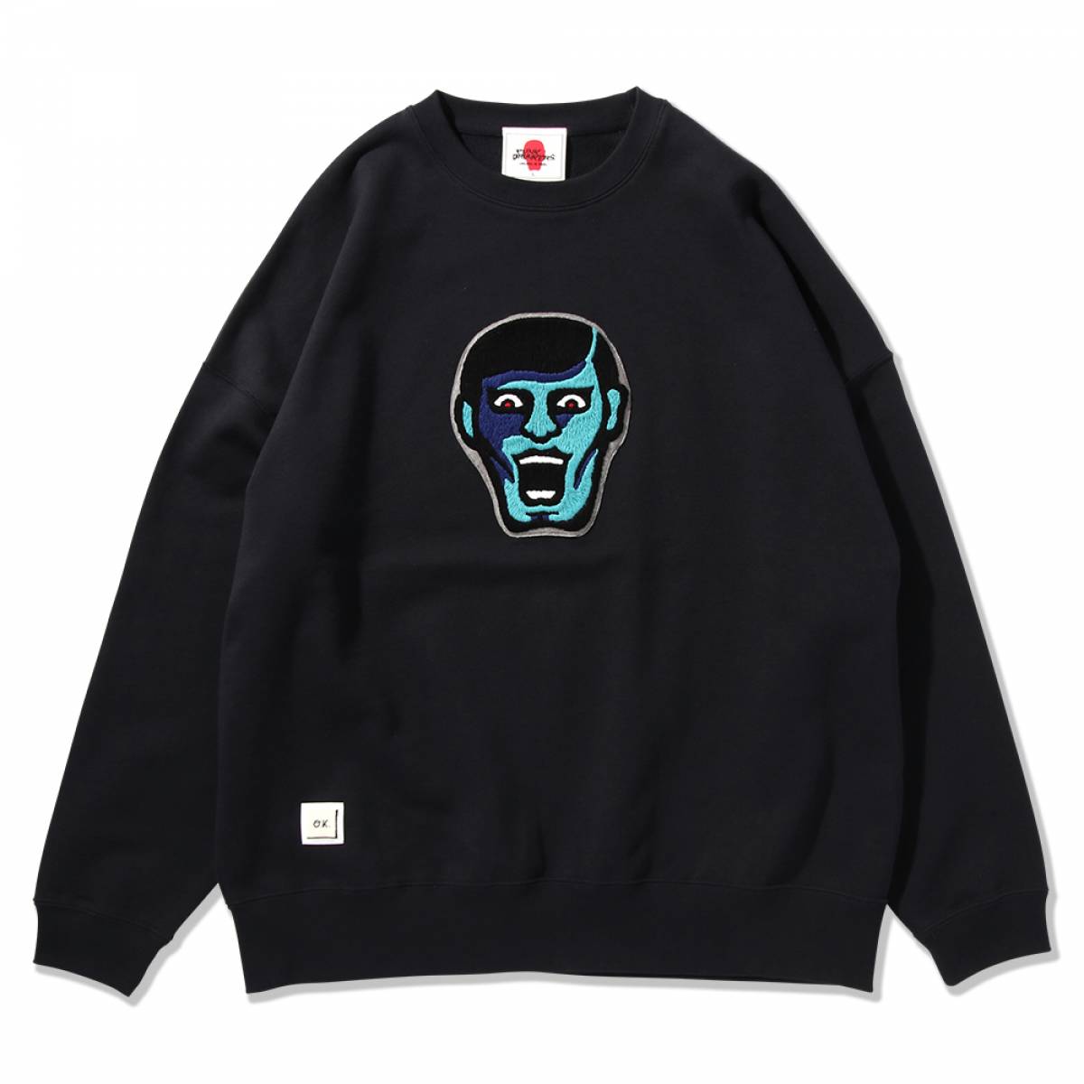 PUNK DRUNKERS (パンクドランカーズ)［PDSxO.K.］あいつ手振り刺繍BIGトレーナー - NAVY