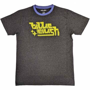 【予約商品】BILLIE EILISH Unisex Ringer バンドTシャツ: Neon Green Logo (Charcoal Grey) - CHARCOAL GREY