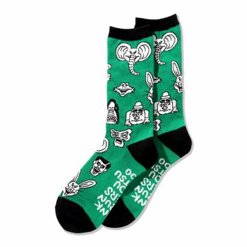 【予約商品】PUNK DRUNKERS (パンクドランカーズ)［PDSxどうぶつーズ］総柄靴下 - D.GREEN