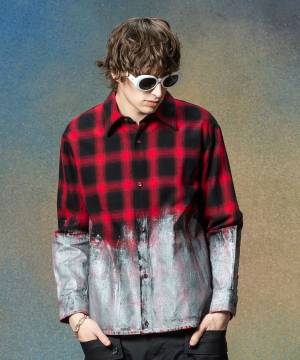 【予約商品】glamb(グラム)GB0225/SH04 : Glitter Check Shirt / グリッターチェックシャツ - Red