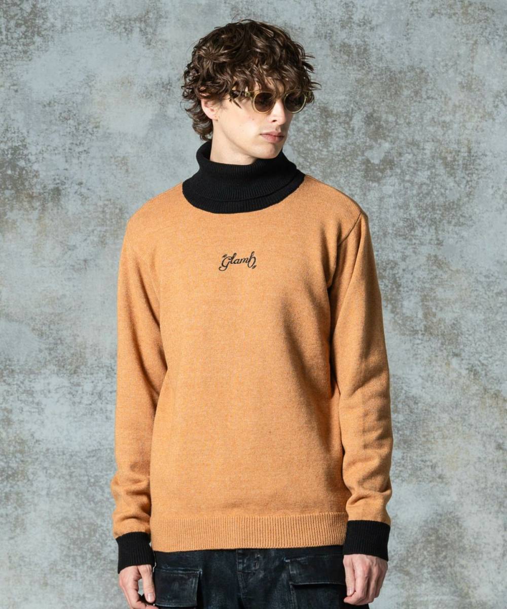 【予約商品】glamb(グラム)GB0325/KNT13 : Spin Logo Turtle Neck Knit  - Beige