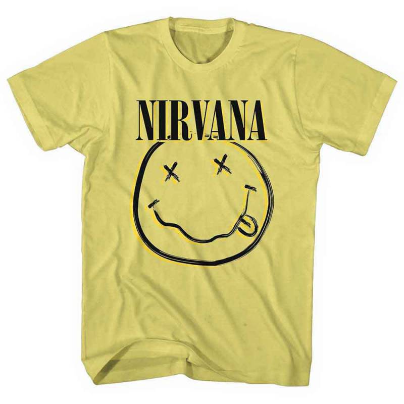 【予約商品】NIRVANA バンドTシャツ ユニセックス: Inverse Happy Face (Yellow)