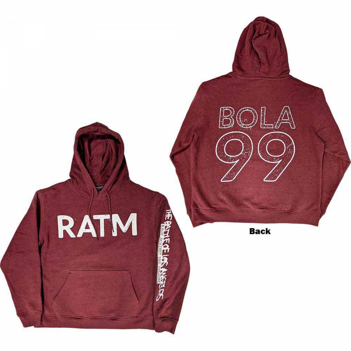 【予約商品】RAGE AGAINST THE MACHINE Unisex Pullover Hoodie: Battle 99. (Maroon Red) (Back Print) - MAROON RED