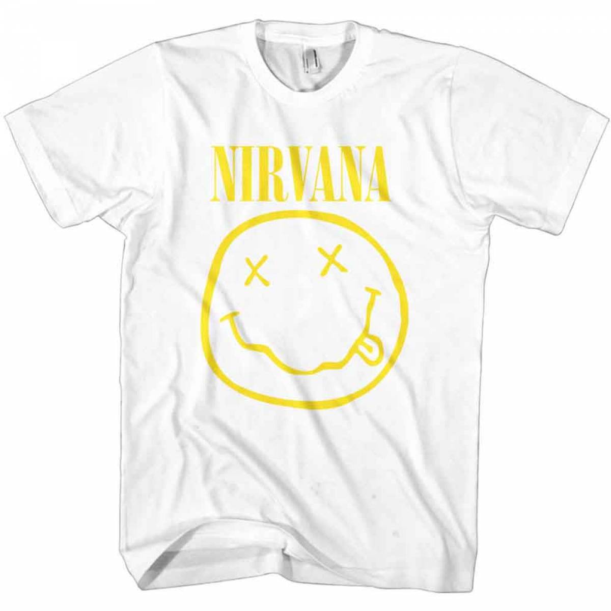 【予約商品】NIRVANA バンドTシャツ ユニセックス: Yellow Happy Face (White) - WHITE