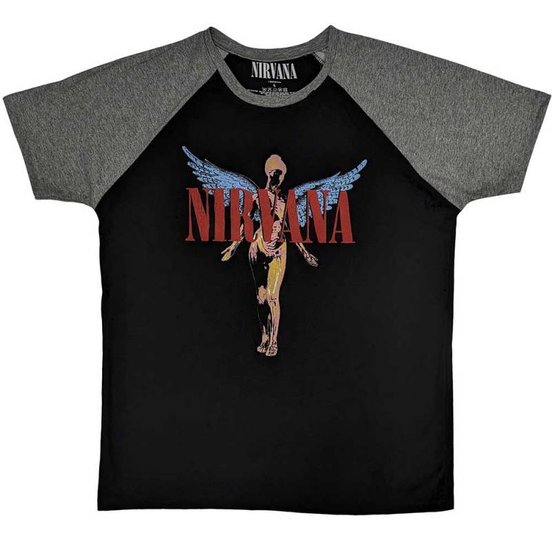 【予約商品】NIRVANA Unisex Raglan バンドTシャツ: Angelic (Black & Grey)