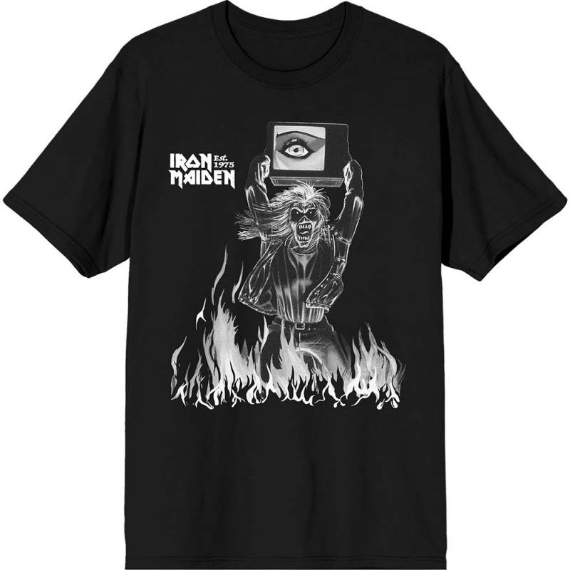 【予約商品】IRON MAIDEN バンドTシャツ ユニセックス: Est. 1975 Holy Smoke Flames Crop (Black)