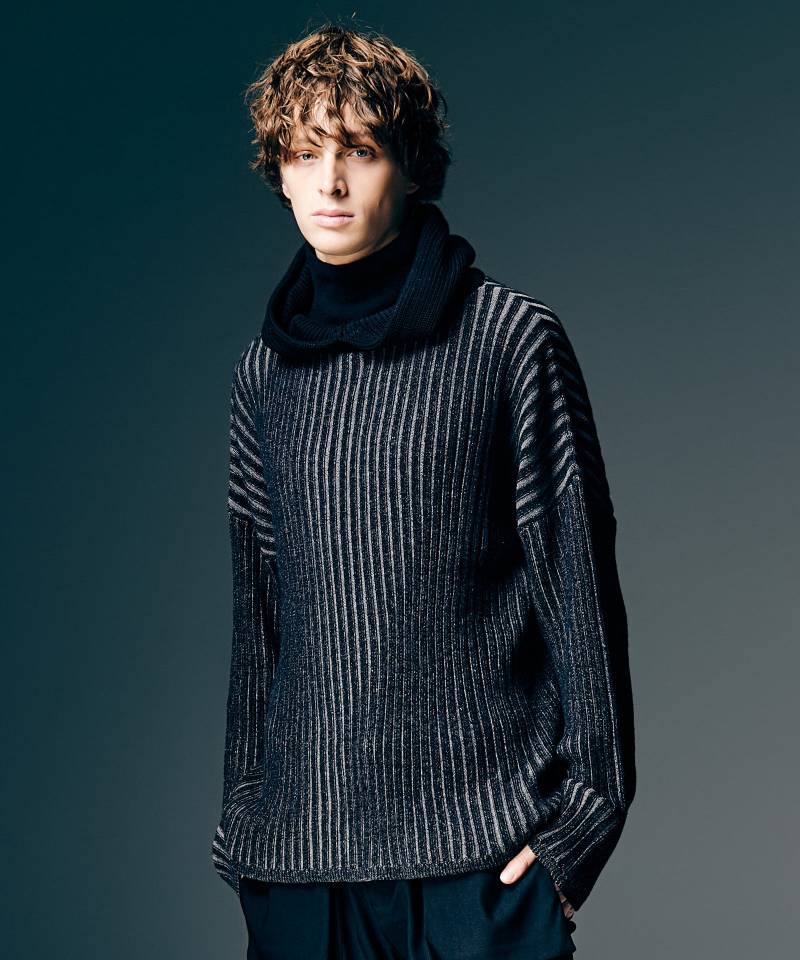 【予約商品】glamb(グラム) Stripe Rib Knit Hoodie / ストライプリブニットフーディー - Black