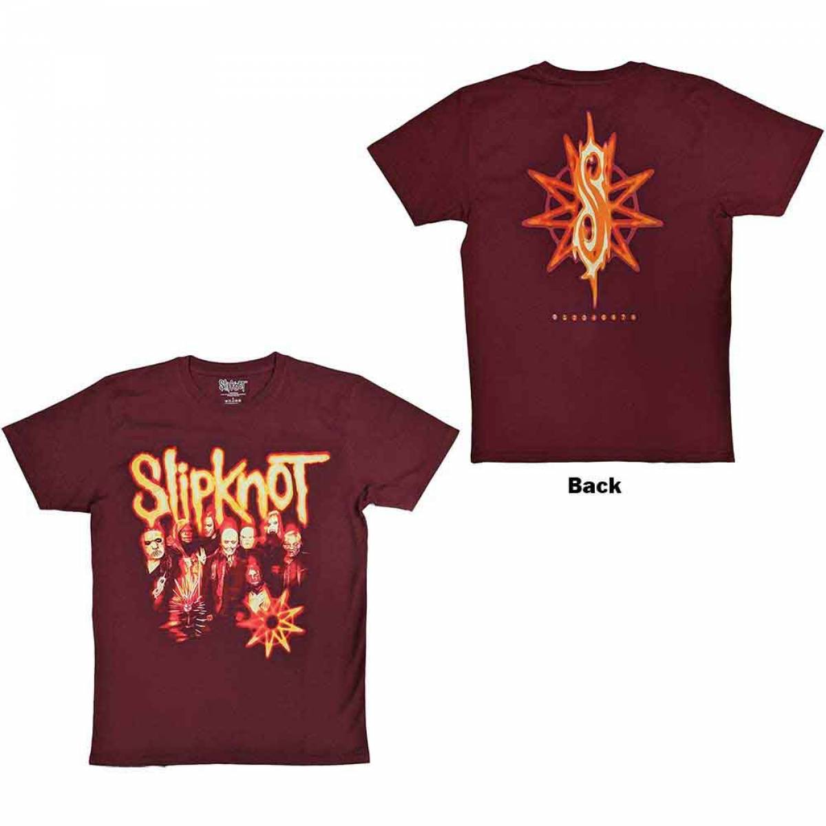 【予約商品】SLIPKNOT バンドTシャツ ユニセックス: The End, So Far Group Photo Tribal S Nonogram (Maroon Red) (Back Print) - MAROON RED
