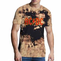 【予約商品】AC/DC バンドTシャツ ユニセックス: Logo (Dip Dye Tan And Black) (Wash Collection) - DIP DYE TAN AND BLACK