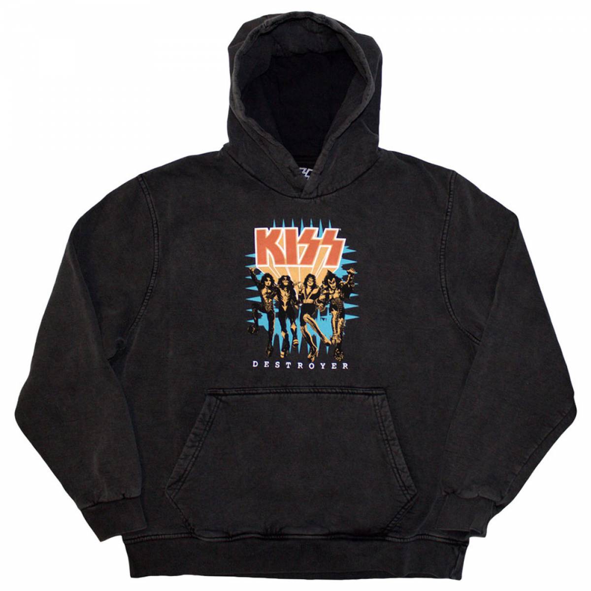 【予約商品】KISS Unisex Stone Wash Pullover Hoodie: Destroyer 3D Logo (Charcoal Grey) (Wash Collection) - CHARCOAL GREY