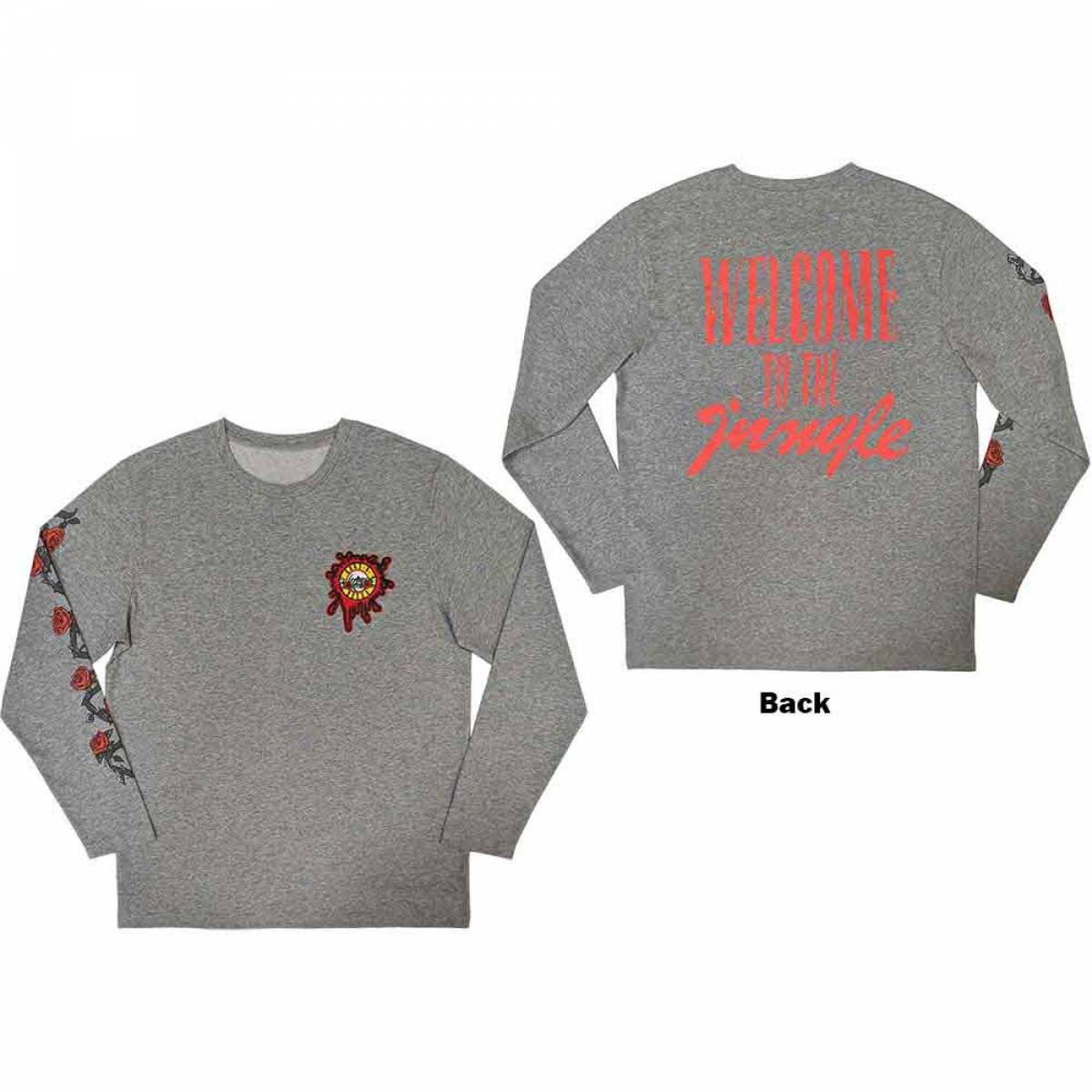 【予約商品】GUNS N' ROSES Unisex Long Sleeve バンドTシャツ: Splatter Seal (Grey) (Back & Sleeve print) - GREY
