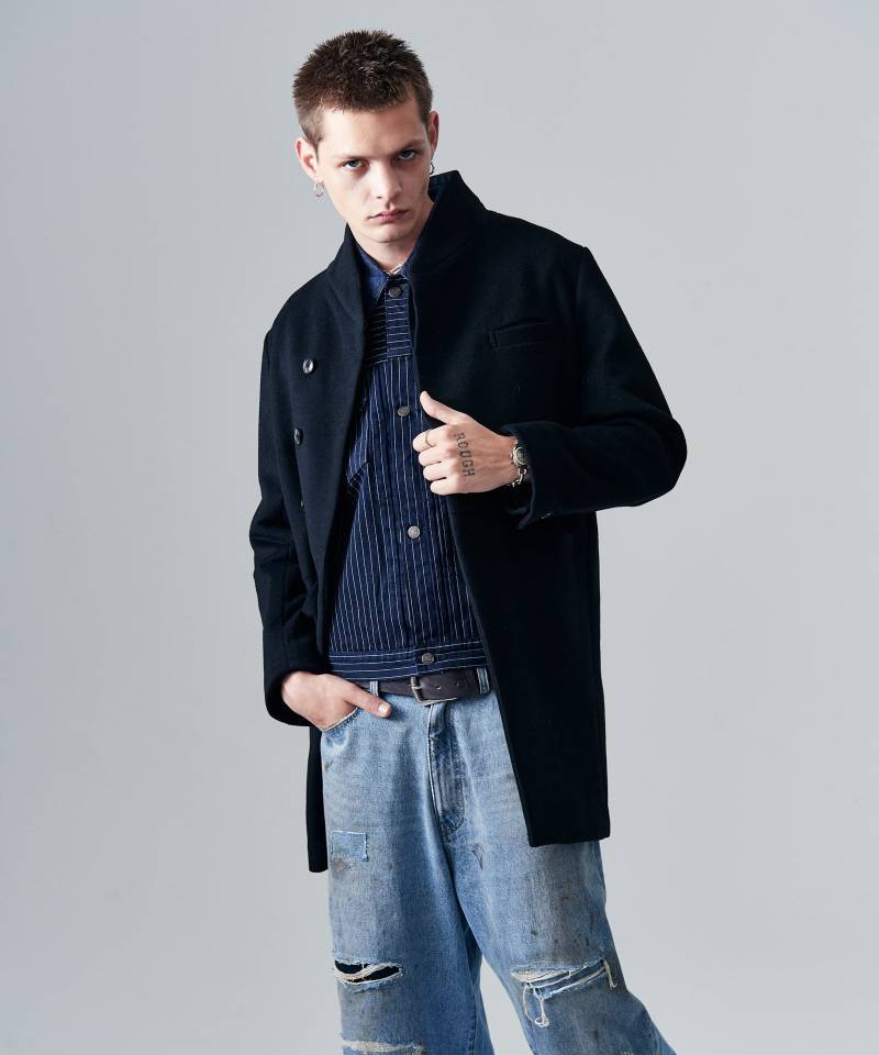 【予約商品】glamb(グラム)Blue Noise Stand Collar Coat / ブルーノイズスタンドカラーコート - Black