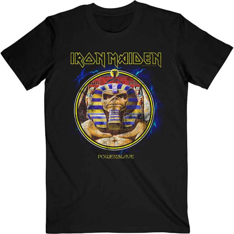 【予約商品】IRON MAIDEN バンドTシャツ ユニセックス: Powerslave Mummy Circle (Black)