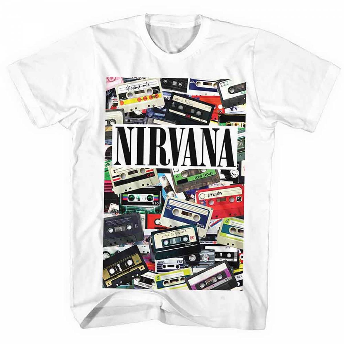 【予約商品】NIRVANA バンドTシャツ ユニセックス: Cassettes (White) - WHITE