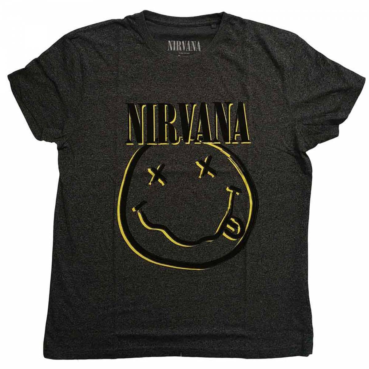 【予約商品】NIRVANA バンドTシャツ ユニセックス: Inverse Happy Face (Brindle) - BRINDLE