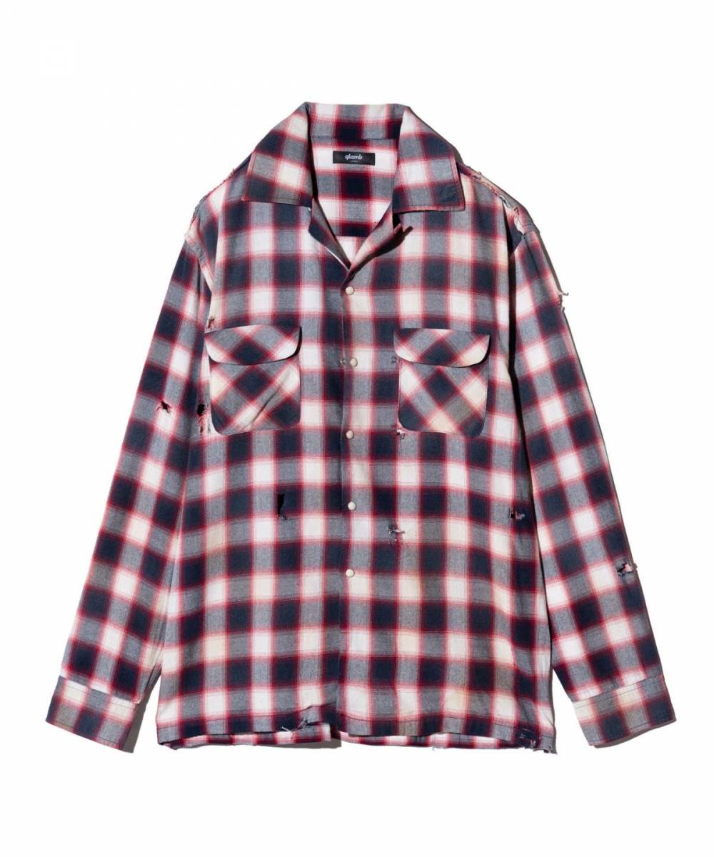 【予約商品】glamb(グラム)GB0125/SH09 : Damage Check Shirt / ダメージチェックシャツ - Red