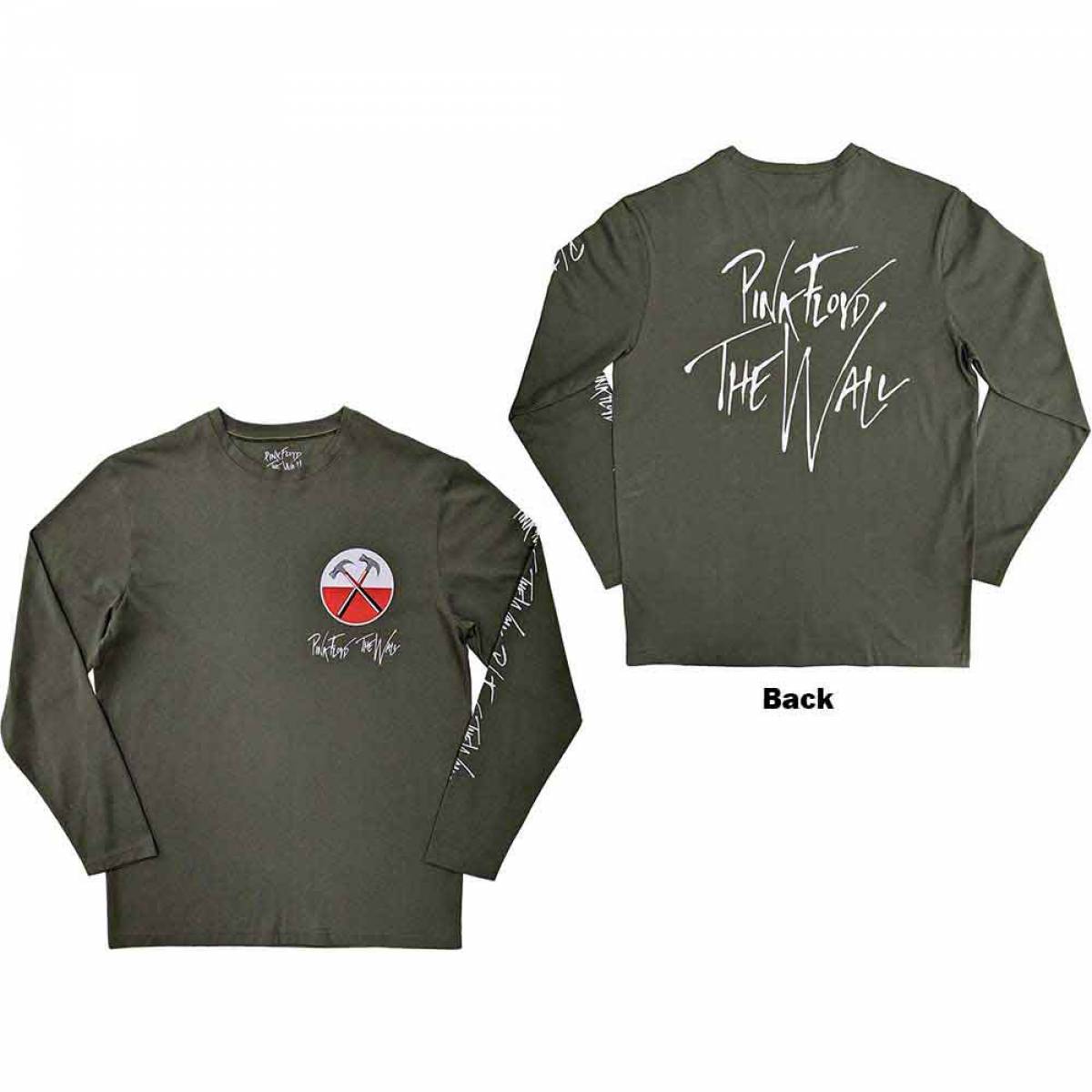 【予約商品】PINK FLOYD Unisex Long Sleeve バンドTシャツ: The Wall Hammers Logo (Green) (Back & Sleeve Print) - GREEN