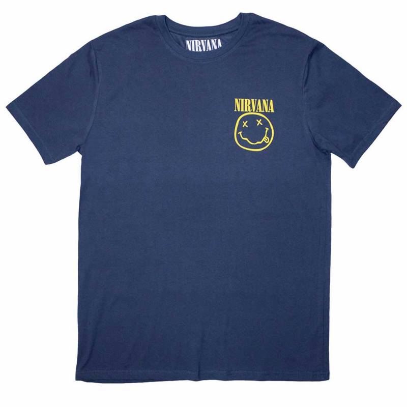【予約商品】NIRVANA バンドTシャツ ユニセックス: Mini Happy Face (Denim Blue)