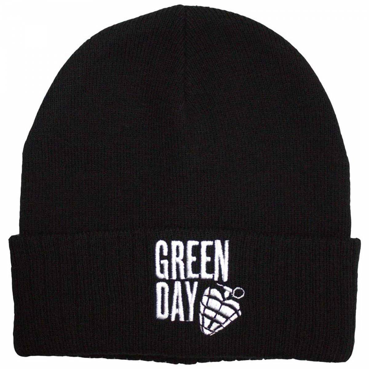 GREEN DAY Unisex Beanie Hat: Stacked Logo & Grenade - BLACK