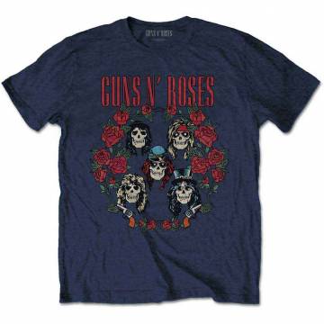 【予約商品】GUNS N' ROSES バンドTシャツ ユニセックス: Skulls Wreath (Navy Blue) - NAVY BLUE